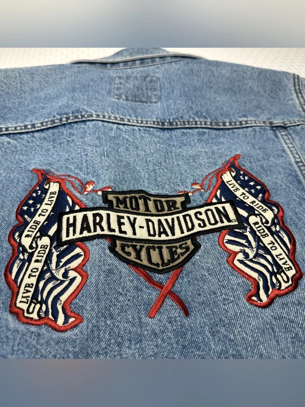 Vintage 80s 90s Harley Davidson Motorcycles Biker Blues Women's M Jean Jacket